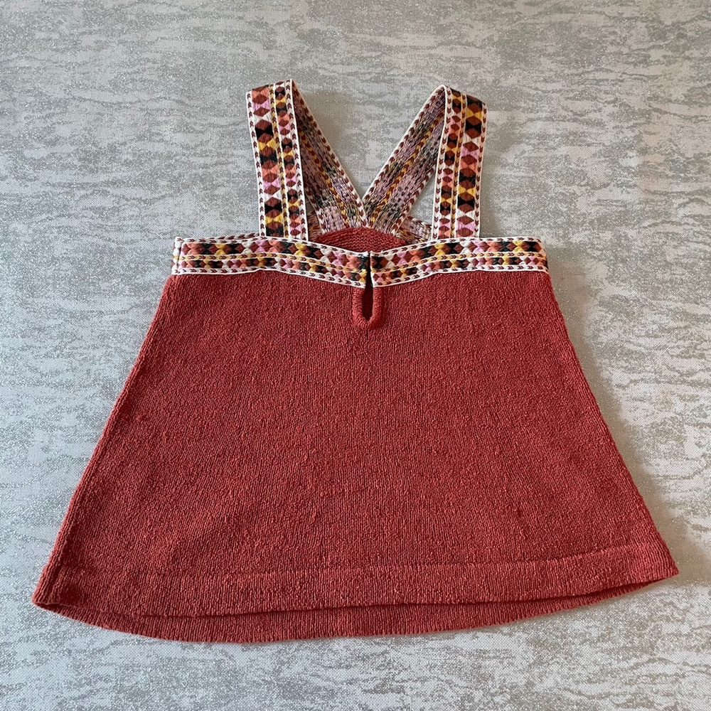 Madewell Embroidered Swing Sweater Knit Tank Top - Orange w/ Embroidered Straps